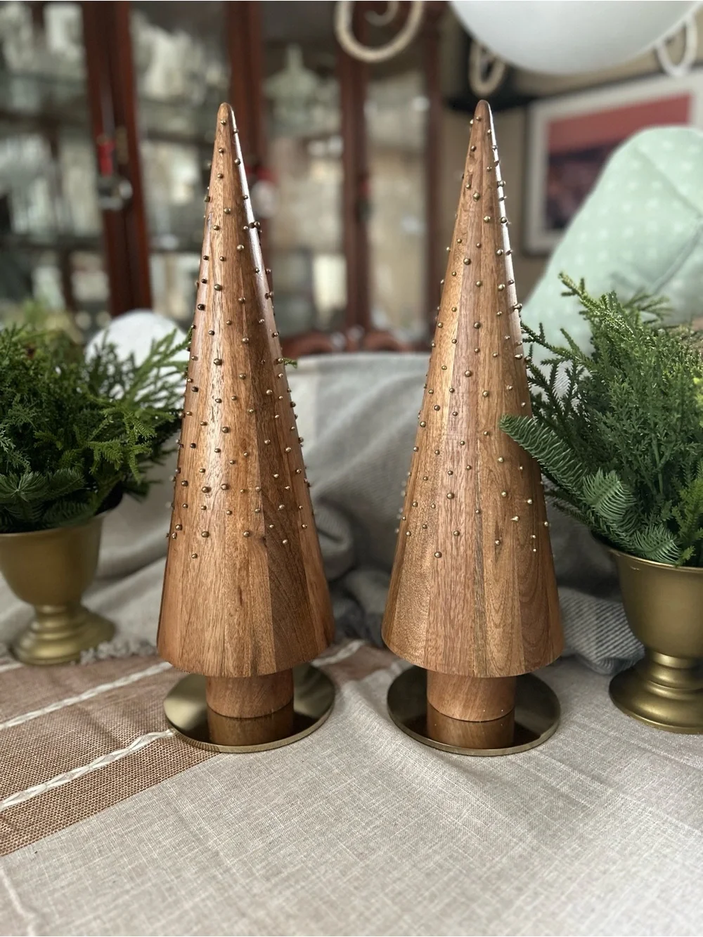 Crate & Barrel Studded Wood Trees Set of 2 * NEW